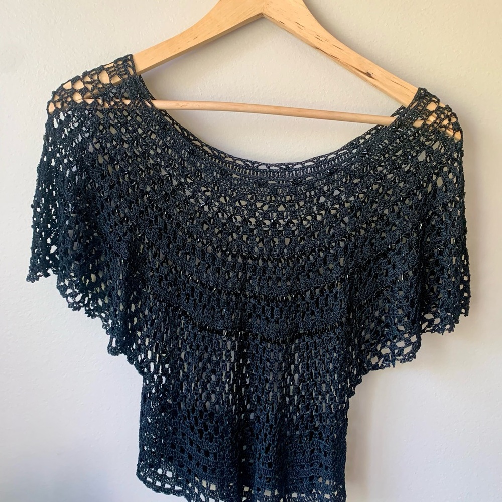 Elegant Black Crochet Women's Sweater